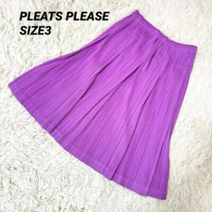 Issey Miyake PLEATS PLEASE Flare Skirt Below Knee Stretch Pleated Purple L Size - Picture 1 of 14