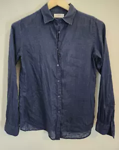 Uniqlo Womens Flax Linen Long Sleeve Shirt Top Dark Blue Navy | Size Small - Picture 1 of 6