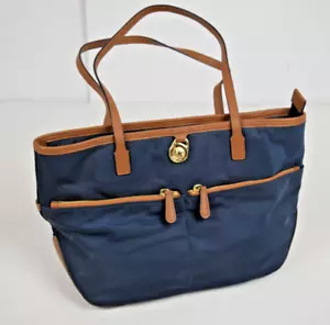Vintage Michael Kors Tote Bag 2009 Glossy Navy Blue Nylon Never Used Care Card - Picture 1 of 7