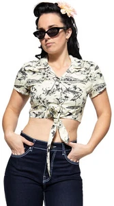 Queen Kerosin TIKI Coco Tropical Retro Años 50 BLUSA CORBATA Nudo Rockabilly - Imagen 1 de 6