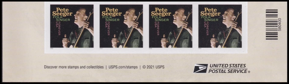 US 5708a Music Icons Pete Seeger imperf NDC footer strip 4 MNH 2022 - Image 1 of 1
