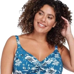 Artisands Floral Teal Floral Supportive D-E Cup Bikini Top Plus Size US 14 NWT - Picture 1 of 10
