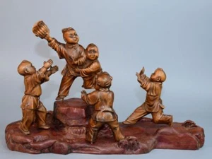 Sammlungen chinesische antike Buchsbaum geschnitzt exquisite Kinder Statue Wohndeko - Bild 1 von 9