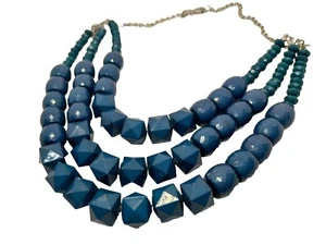 Collana Statement 3 Fili Verde Lucite Finte Perline Tono Oro Teal - Foto 1 di 6