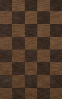 Yellow Transitional Hand Hooked Checkered Squares Grid Area Rug Checked DV15 - Image 1 of 2