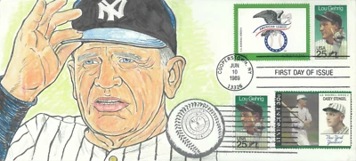 United States FDC-June 10th, 1989-Lou Gehrig-John Anderson hand painted UNIQUE - Image 1 of 2
