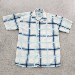 Old Skool Shirt Mens Extra Large Blue Plaid Short Sleeve Button Up Polyester - Picture 1 of 13