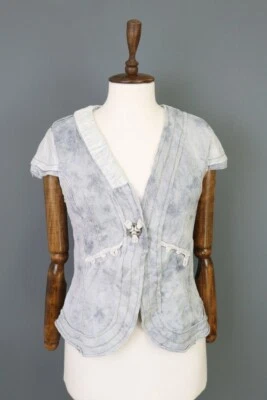 Camisa Blusa Club Elisa Cavaletti Talla L Azul Diseñador Bordada a Presión Foto 1 de 4