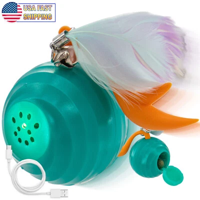Cat Ball Motion Toy w LED Light Automatic Interactive Twirling Feathers & Catnip - Image 1 of 4