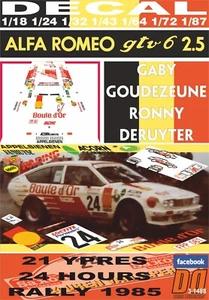 DECAL ALFA ROMEO ALFETTA GTV6 G.GOUDEZEUNE YPRES 24 HOURS R. 1985 DnF (04) - Foto 1 di 1