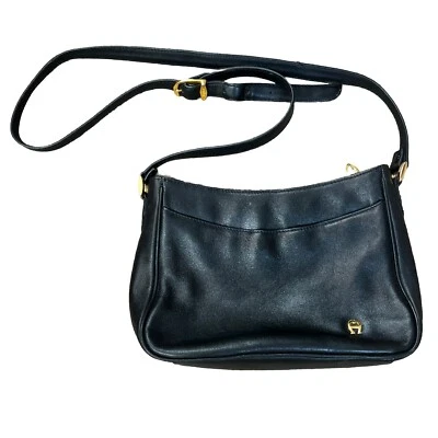 VTG Etienne Aigner Crossbody Purse Shoulder Bag Tailored Black Small Leather - Image 1 of 4
