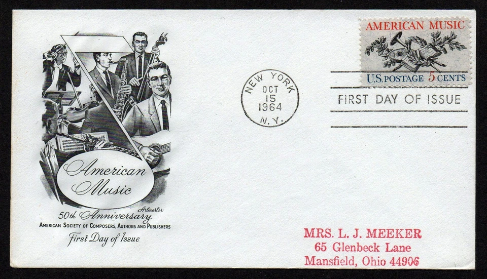 USA, SCOTT # 1252, ARTMASTER FDC COVER - AMERICAN MUSIC, COMPOSERS, YEAR 1964 - Image 1 of 1