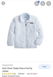 New Nwt Vineyard Vines Girls Light Blue Plush Fleece Full Zip Jacket $98 XS 5 6 - Picture 1 of 1