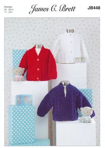 Chunky Knitting Pattern Baby Cable Knit Cardigans & Sweater James Brett JB448 - Picture 1 of 4