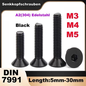 Schwarz Senkkopfschrauben DIN7991Innensechskant Senkschraube A2 Edelstahl M3-M5 - Picture 1 of 33