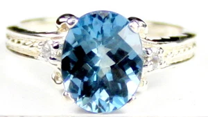 Swiss Blue Topaz, 925 Sterling Silver Ladies Ring, SR136 - Picture 1 of 5