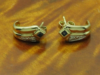 8kt 333 Oro Amarillo Pendientes con Diamante & 0,10ct Topacio - Imagen 1 de 4