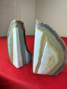 VTG Original Collectible Pair Polished Agate Natural Geode Bookends Raw Edge - Picture 1 of 8