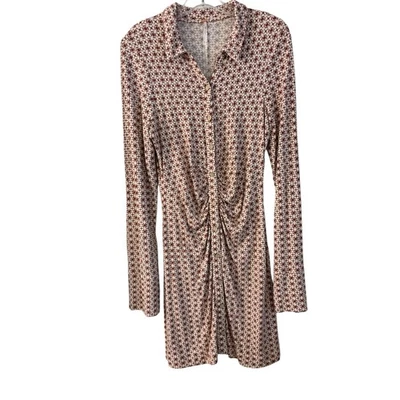 Free People Shayla Mini Dress Long Sleeve Button Up Ruched Details Size XL - Image 1 of 4