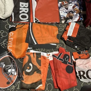 Cleveland Browns Fan Pack Lot Banners Flags Signed Photo Picture Football NFL - Picture 1 of 11