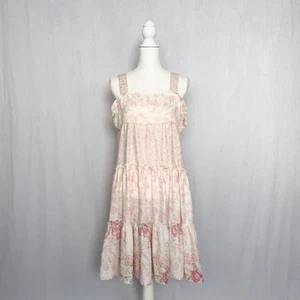 Abito midi vintage anni 90 rosa panna floreale con volant, taglia XL - Foto 1 di 11