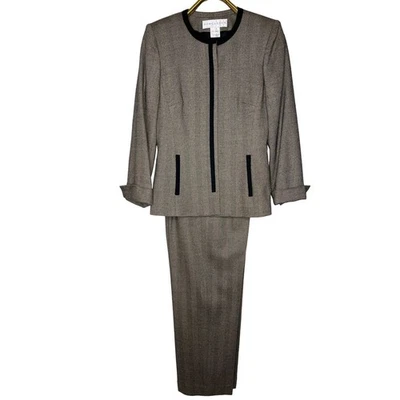 Vintage Doncaster Size 6 Wool Silk Tweed Pant Suit Button Jacket Herringbone - Image 1 of 4
