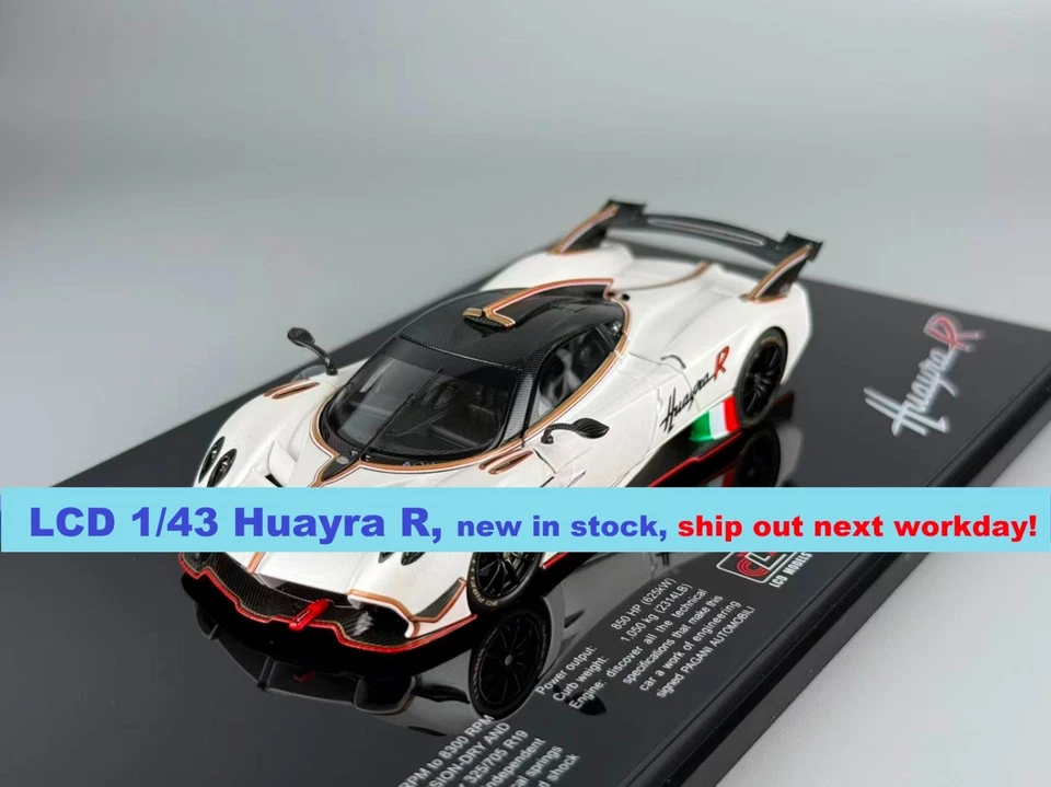 LCD models 1/43 Pagani Huayra R Diecast Full Open Super Car White NEW in hand - Image 1 of 4