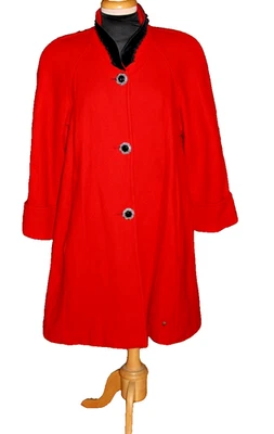 Jofeld Vintage Red Wool Blend Coat Velvet Collar Fancy Button Size Small Women's - Image 1 of 4
