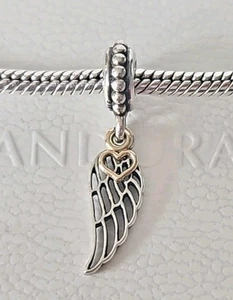 Pandora Bracelet Charm - Silver & 14k Gold Love & Guidance Angel Wing Dangle 925 - Picture 1 of 6