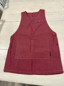 Double One Apron Womens Medium Red Workwear Japanese Cross Back Pinafore Pockets - Picture 1 of 12