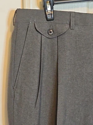 Calça social masculina cinza escuro Haggar tamanho 34/30 plissada dupla 25% lã - Imagem 1 de 4