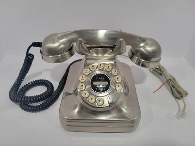 Pottery Barn Retro Grand Teléfono Cepillado Plateado Pulsador Escritorio De Colección Foto 1 de 4