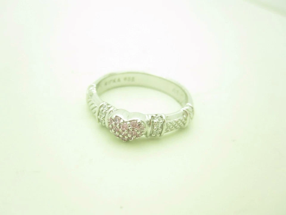 Anillo Judith Ripka Plata Esterlina Rosa Circonita Central Corazón Banda Talla 11 - A Foto 1 de 1