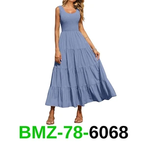 PRETTYGARDEN Women's 2024 Summer Casual Tiered Maxi Dress Solid Color, M - Picture 1 of 4