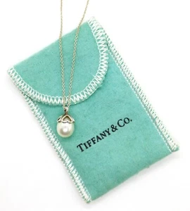 Tiffany & Co 925 Sterling Silver Heart Cap Pearl Pendant Necklace 19 in. - Picture 1 of 9
