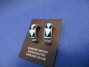 ZUNI Indianer Pueblo Silber Türkis Schwarz Jet Ohrringe Delberta Boone - Bild 1 von 8