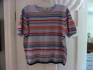Classic Elements Women's Size XL Knit Short Sleeve Sweater Top Colorful Stripe - Picture 1 of 4
