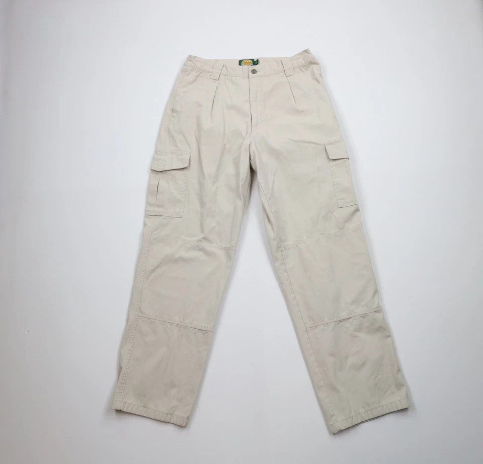 Vintage 90s Cabelas Womens 12 Distressed Wide Leg Double Knee Cargo Pants Beige - Image 1 of 4