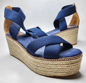 Sandalias alpargata Tory Burch Freida de lona de cuero azul plataforma para mujer talla 10 - Imagen 1 de 13