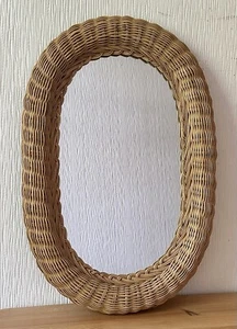 Vintage Boho Woven Wicker Oval Vertical/Horizontal Mirror 18.5”x12.5” Hong Kong - Picture 1 of 5