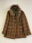 marks and spencer Womens checked jacket coat with fur Size uk 20