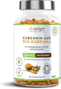 Kurkuma Kapseln Hochdosiert Bio 1440 mg, 180 Ingwer Kurkuma Kapseln Mit Pfeffer - Bild 1 von 2