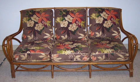 Mid Century Modern Heywood Wakefield Bamboo Rattan SOFA Couch Vintage Barkcloth Cover