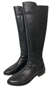 AQUATALIA Womens Knee High Tall Black Leather Riding Boots Size 6.5 Classic - Picture 1 of 18