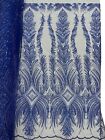 Beaded Line Fabric - Royal Blue Luxury Bridal Line Pattern Beaded Fabric By Yard