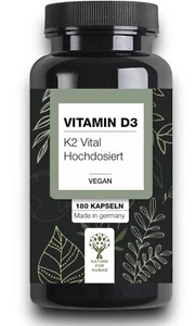 Vitamin D3 + K2 - 180 vegane Kapseln - 6000 IE - Hochdosiert - Made in germany - Bild 1 von 5
