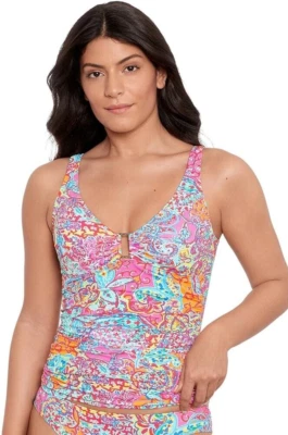 Tankini de natação Lauren Ralph Lauren X6621 anel frontal controle de barriga SOMENTE SUPERIOR, 12 - Imagem 1 de 4