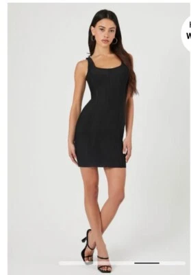 Nuevo con etiquetas Mini Vestido Forever 21 Bodycon Buceo Negro Para Mujer Talla Pequeña Cremallera Foto 1 de 4