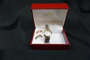 Peugeot quartz watch - women w/stretch band & 2 bezels in case - Picture 1 of 8