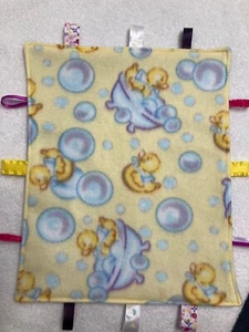 Homemade Taggie Baby Security Blanket Yellow Rubber Duckies / Purple - Picture 1 of 3